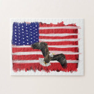 Folk Art Painted Flag And Eagle Jigsaw Puzzle