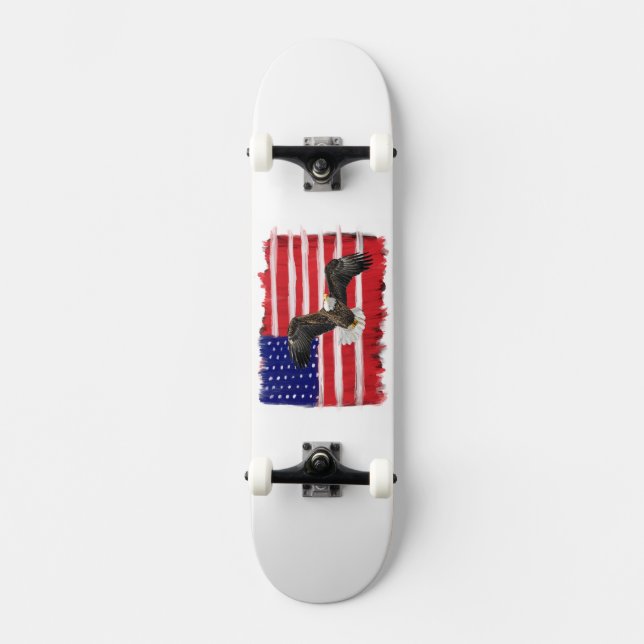 Folk Art Painted Flag And Eagle Skateboard (Front)