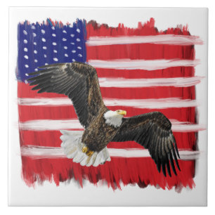 Folk Art Painted Flag And Eagle Tile