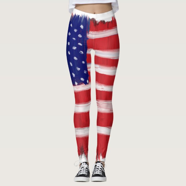 Folk Art Painted Flag Leggings (Front)