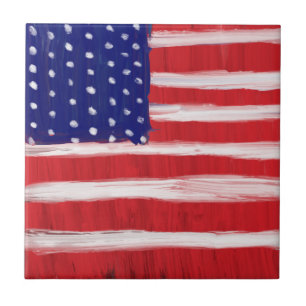 Folk Art Painted Flag Tile