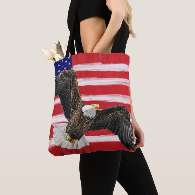 Folk Art Painted Flag With Eagle Tote Bag (Close Up)