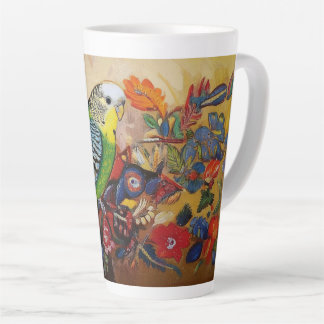 Folk Art Parakeet with Paisley and Flowers Latte Mug