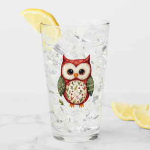 Folk Art Patchwork Owl Cottagecore Glass