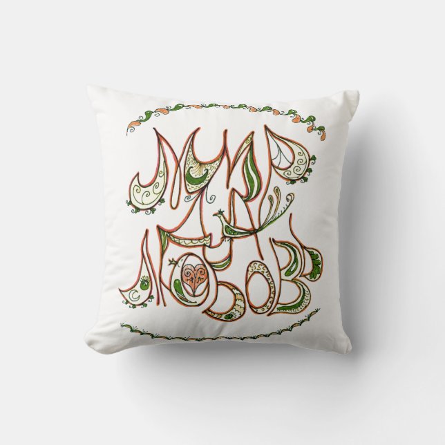 Folk Art Peace & Love Wish in Russian Cushion (Front)
