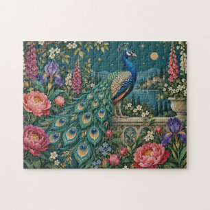 Folk Art Peacock Floral Garden Landscape Jigsaw Puzzle