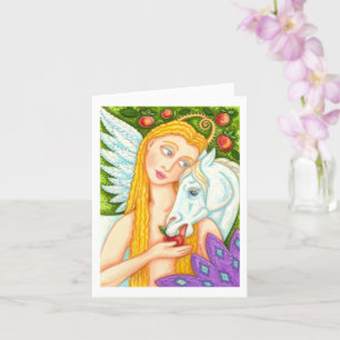 FOLK ART PEGASUS AND EVE IN GARDEN OF EDEN Blank C Card