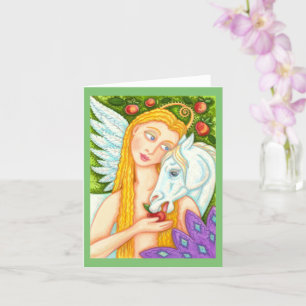 FOLK ART PEGASUS AND EVE IN GARDEN OF EDEN Blank Card