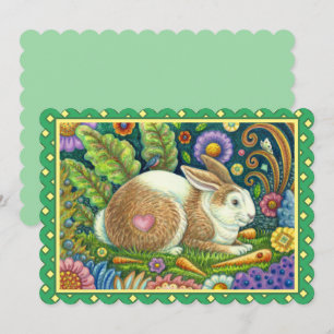 FOLK ART RABBIT & BLUEBIRD IN SECRET GARDEN Flat