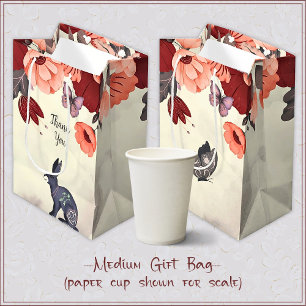 Folk Art Rabbit Butterfly Floral Medium Gift Bag