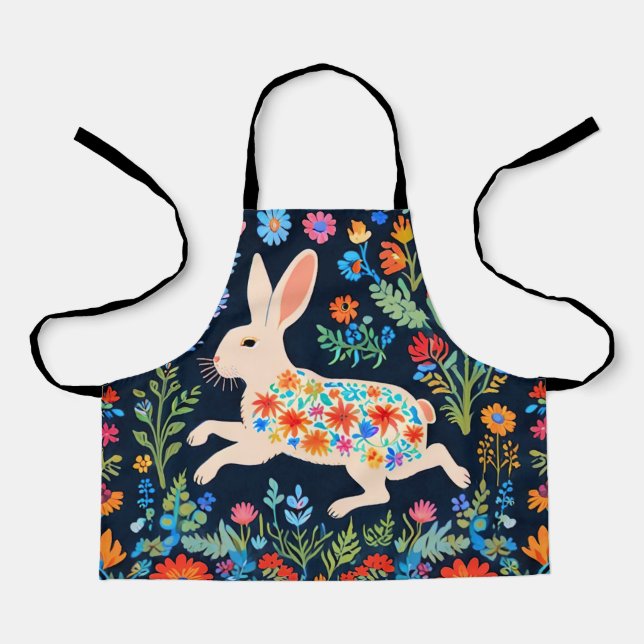 Folk Art Rabbit Kids Apron (Front)