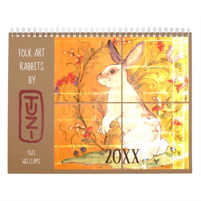 Folk Art Rabbits by Tuzi Willams Rabbit Tile & Art Calendar (Cover)