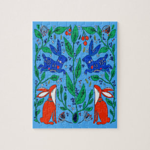Folk Art Rabbits Jigsaw Puzzle