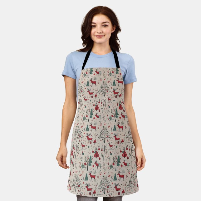 Folk Art Reindeer Apron | Christmas Kitchen (Worn)