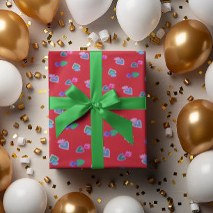 Folk Art Sacred Heart Red Wrapping Paper