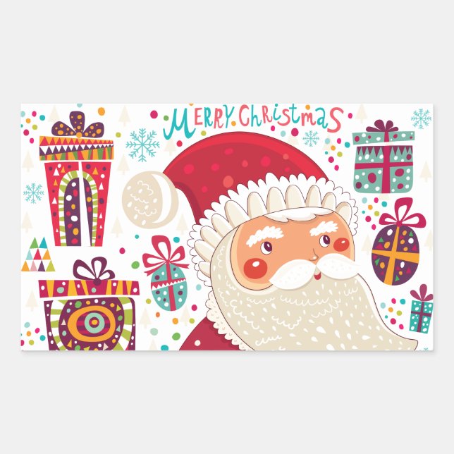 Folk Art Santa Claus Rectangular Sticker (Front)