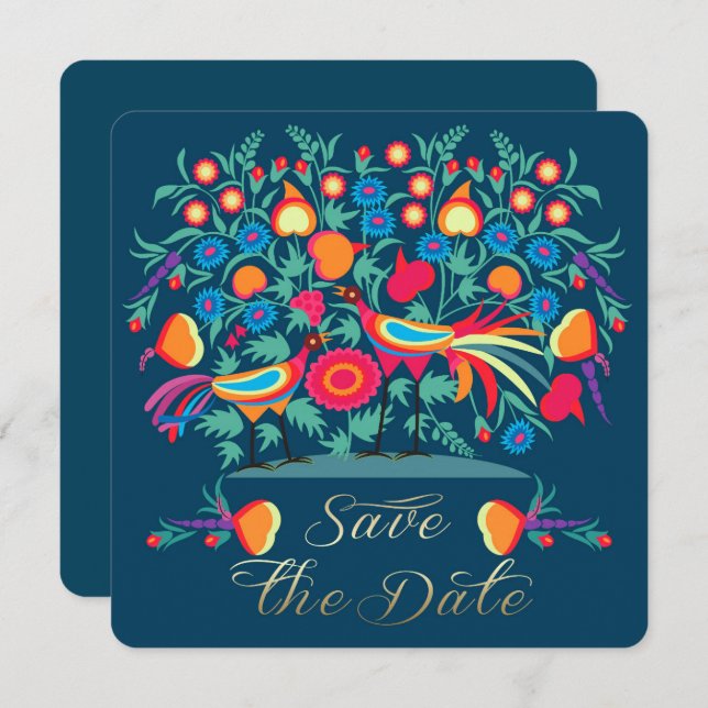 Folk Art Save the Date Wedding Anniversary Card (Front/Back)