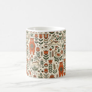 Folk Art Scandinavian Bear Hare Forest Coffee Mug