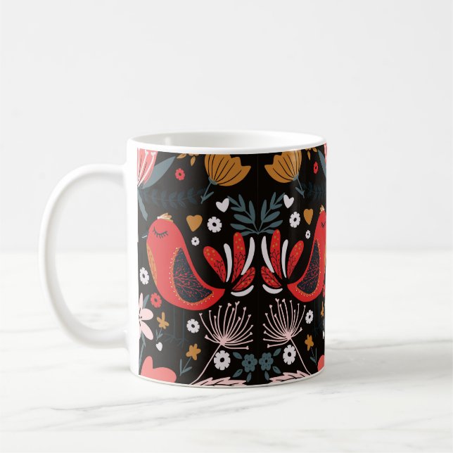 folk art scandinavian colourful pattern with flora coffee mug (Left)
