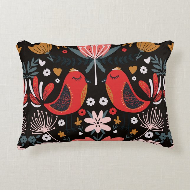 folk art scandinavian colourful pattern with flora decorative cushion (Front)