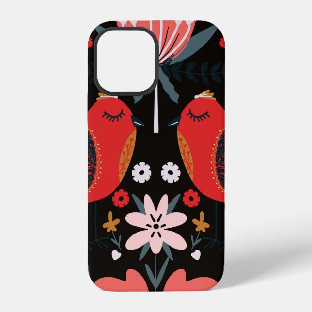 folk art scandinavian colourful pattern with flora iPhone case (Back)