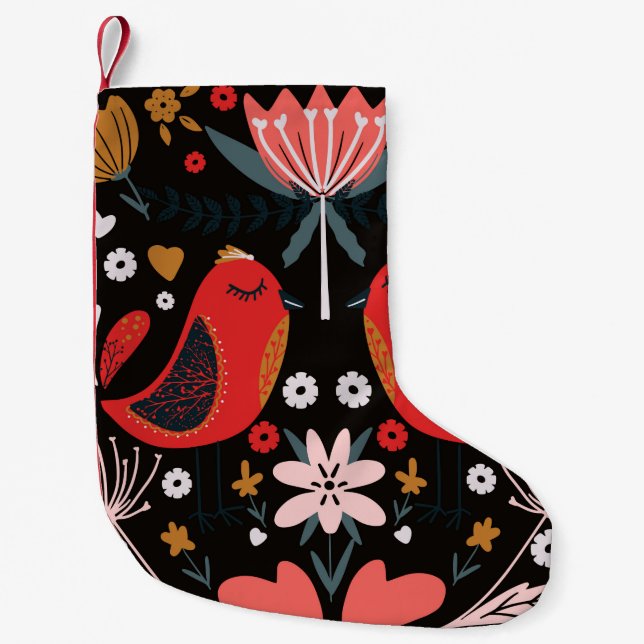folk art scandinavian colourful pattern with flora small christmas stocking (Front)