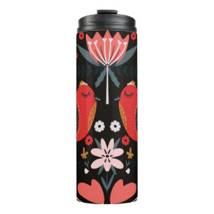 folk art scandinavian colourful pattern with flora thermal tumbler