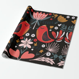 folk art scandinavian colourful pattern with flora wrapping paper
