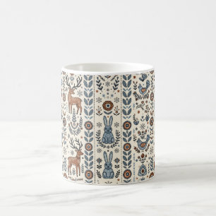 Folk Art Scandinavian Deer Rabbit Coffee Mug