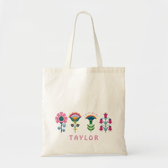 folk art scandinavian flowers tote bag (Front)
