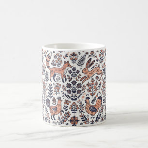 Folk Art Scandinavian Fox Hare Coffee Mug
