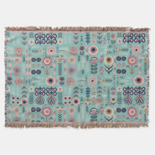Folk Art Seamless Pattern Throw Blanket