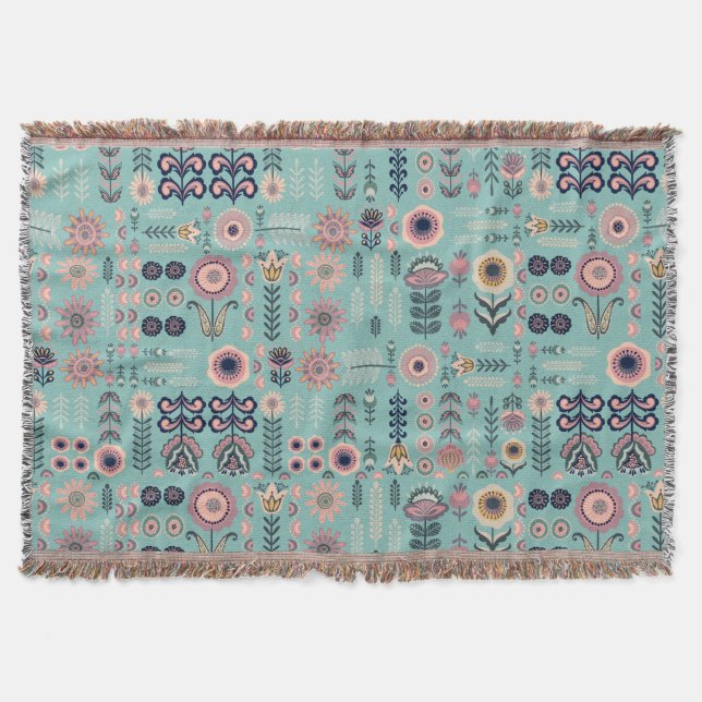 Folk Art Seamless Pattern Throw Blanket (Front)
