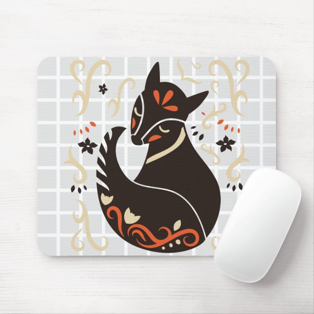Folk Art Sitting Fox Grid Mouse Pad (With Mouse)