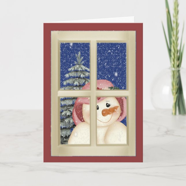 Folk Art Snowman Holiday Card (Front)