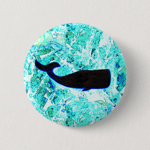 folk art style black whale 6 cm round badge
