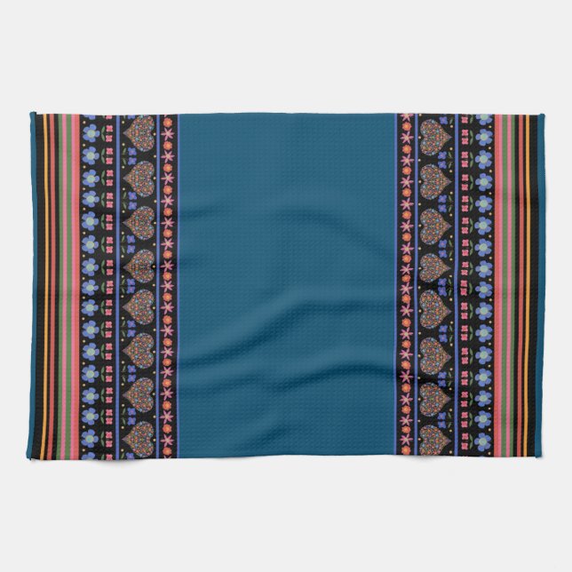 Folk Art Style Border Kitchen Towel or Tea Towel (Horizontal)