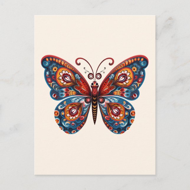 Folk Art Style Butterfly Postcard (Front)