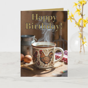 Folk Art Style Chicken On A Streaming Coffee Mug  Card