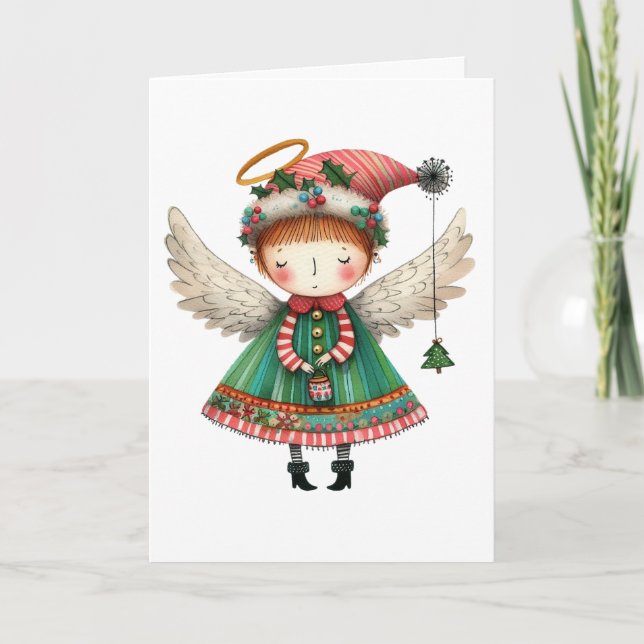 Folk Art Style Cute Angel Card (Front)
