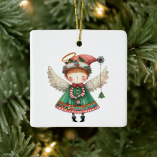 Folk Art Style Cute Angel Ceramic Ornament