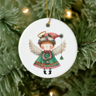 Folk Art Style Cute Angel Ceramic Tree Decoration