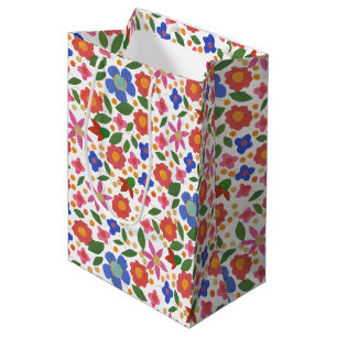 Folk Art Style Floral Mini-print Medium Gift Bag