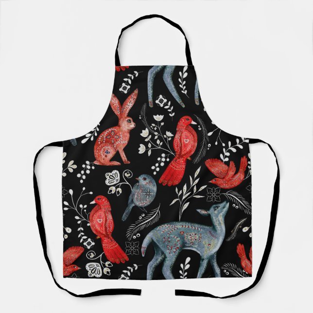 Folk-art style floral  pattern designs apron (Front)