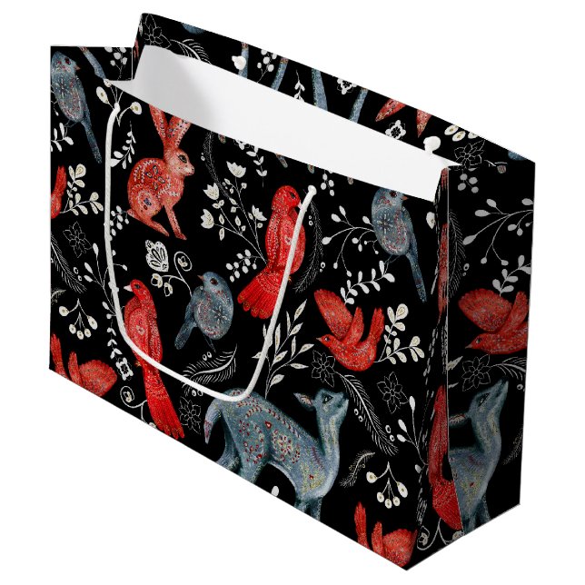 Folk-art style floral  pattern designs large gift bag (Front Angled)