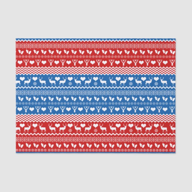 Folk Art Sweater Style Reindeer and Snowflakes Tissue Paper (Front)