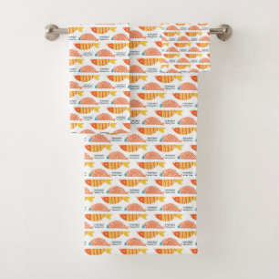Folk Art Swimming Fish Pattern Bath Towel Set