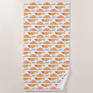 Folk Art Swimming Fish Pattern Beach Towel