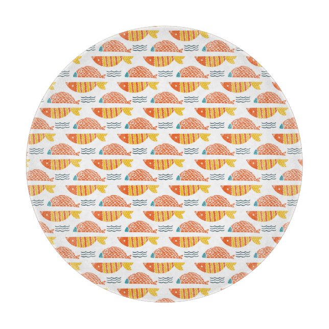 Folk Art Swimming Fish Pattern Cutting Board (Front)