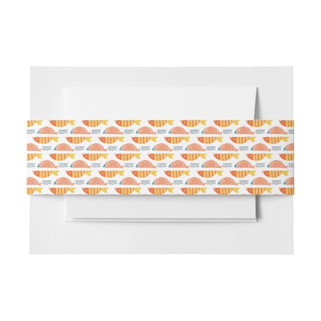 Folk Art Swimming Fish Pattern Invitation Belly Band (Front Example)